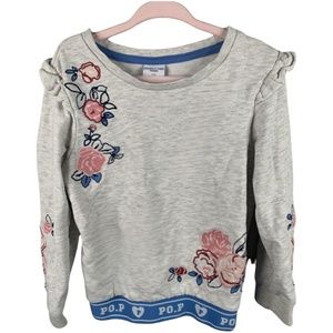 Polarn O. Pyret  gray sweatshirt with embroidered flowers, 4-5 Y